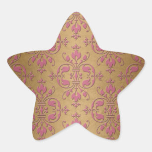 Adesivo Estrela Lindo Rosa sobre Damasco Dourado