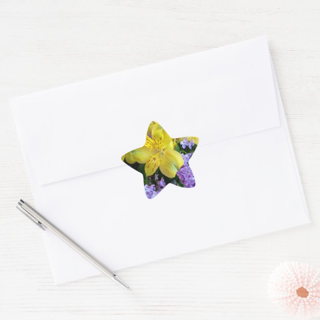 Adesivo Estrela Lírios Amarelos e Flores Lilases Roxos (Envelope)