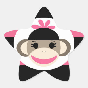 Adesivo Estrela Listras bonitos do rosa do preto do macaco da