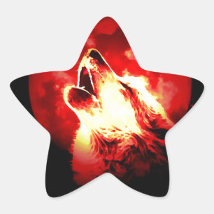 Adesivo Estrela Lobo, Lua e Céu Vermelho