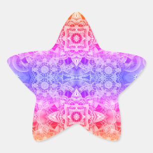 Adesivo Estrela Mandala Kaleidoscópica em Azul, Amarelo e Rosa
