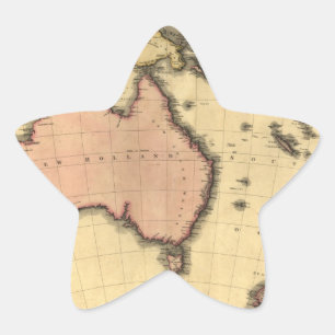 Adesivo Estrela Mapa da Australásia de 1818 - Austrália, Nova Zelâ
