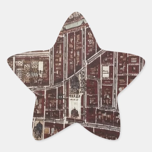 Adesivo Estrela Mapa da cidade de réplica do Delft 1649 (Frente)