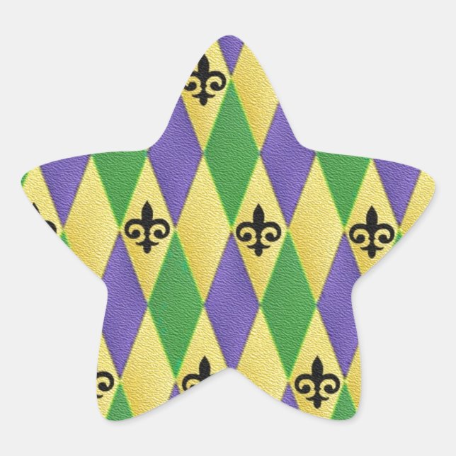 Adesivo Estrela Mardi Gras Harlequin Fleur De Lis (Frente)