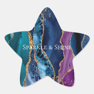 Adesivo Estrela Mármaco Dourado azul-roxo-turquesa