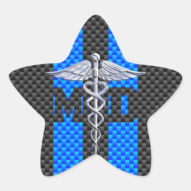 Adesivo Estrela Médico MD Caduceus Fibras de Carbono Stripes (Frente)