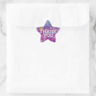 Adesivo Estrela Mermaid Birthday Pink Glitter Obrigado