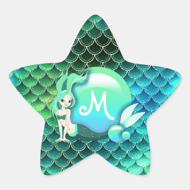 Adesivo Estrela Mermaid Pearls and Scales Monograma Verde ID600 (Frente)