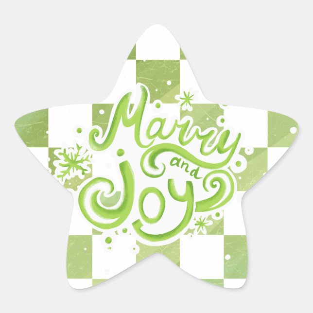 Adesivo Estrela Merry and Joy Green Checkered Star Stickers (Frente)