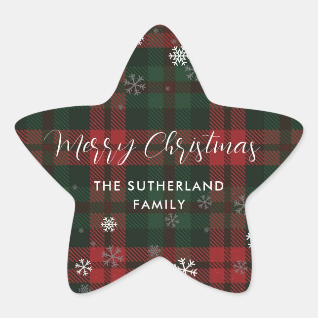 Adesivo Estrela Merry Christmas Plaid Rustic Script Custom (Frente)