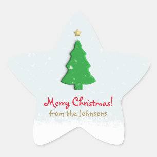 Adesivo Estrela Mínimo de Neve Verde de Natal Feliz