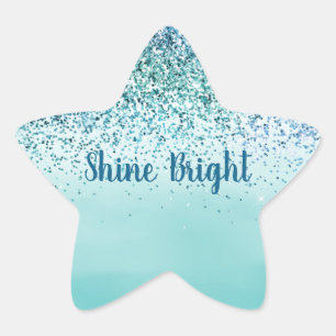 Adesivo Estrela Mint Glitter Sparkle Azul Aqua