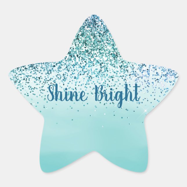Adesivo Estrela Mint Glitter Sparkle Azul Aqua (Frente)