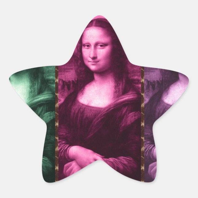 Adesivo Estrela Mona Lisa Animal Imprime Púrpura Rosa Verde (Frente)