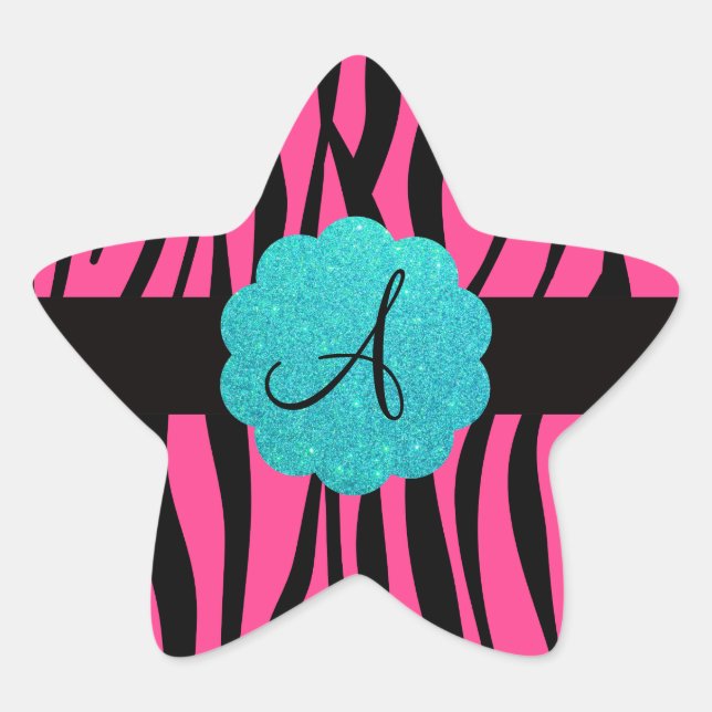 Adesivo Estrela Monograma de escovas de zebra rosa (Frente)