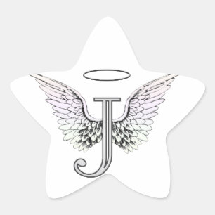 Adesivo Estrela Monograma inicial da letra J com asas & halo do