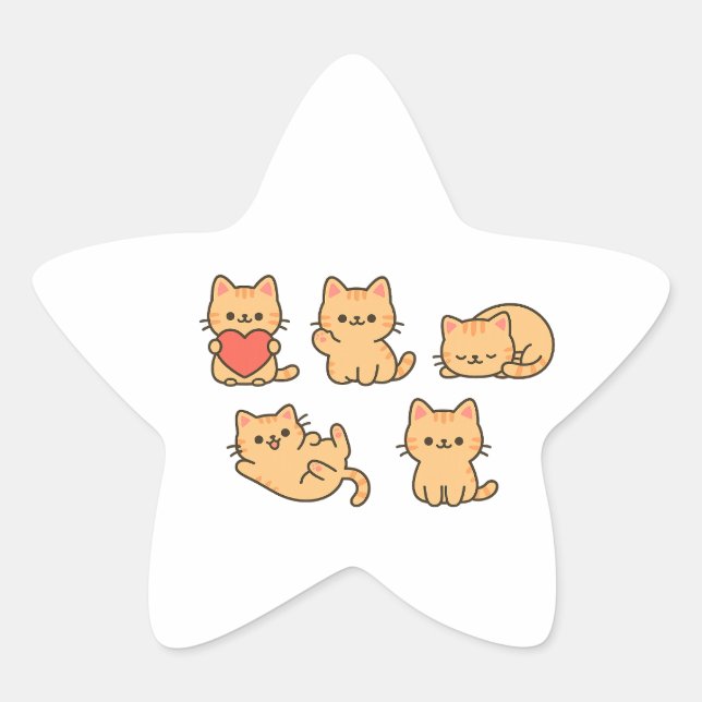 Adesivo Estrela Multi‑Cat Sticker – Kawaii Cats Star Sticker (Frente)
