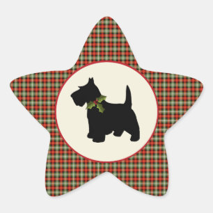 Adesivo Estrela Natal escocês da xadrez do cão do Scottie