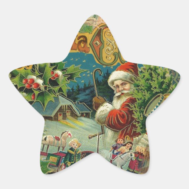 Adesivo Estrela Natal Santa Claus Arte Antiquada (Frente)