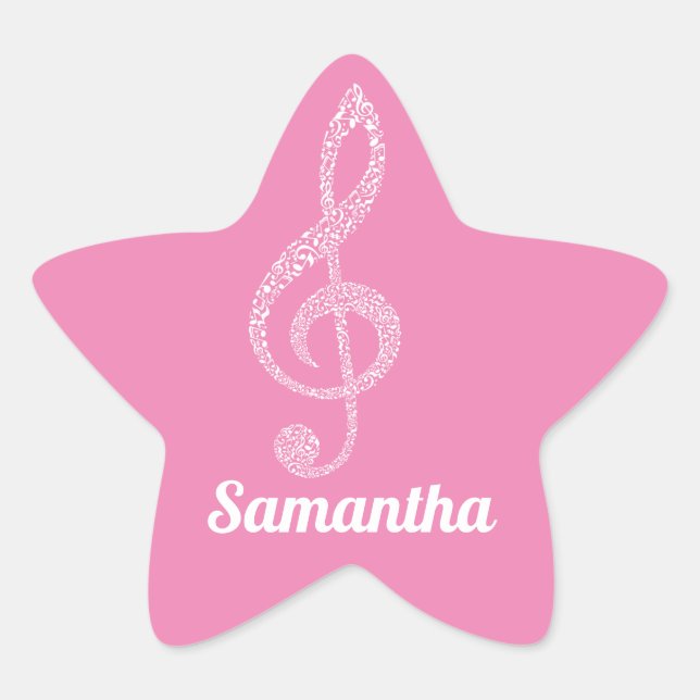 Adesivo Estrela Nome Moderno Simples Pink White Treble Clef (Frente)