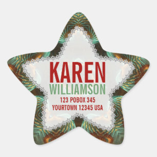 Adesivo Estrela Nome Personalizado de Arte Frágil Verde e Dourada