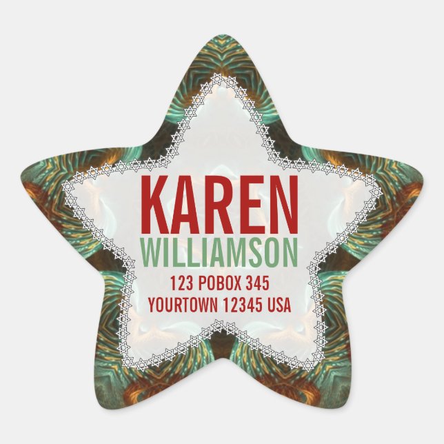 Adesivo Estrela Nome Personalizado de Arte Frágil Verde e Dourada (Frente)