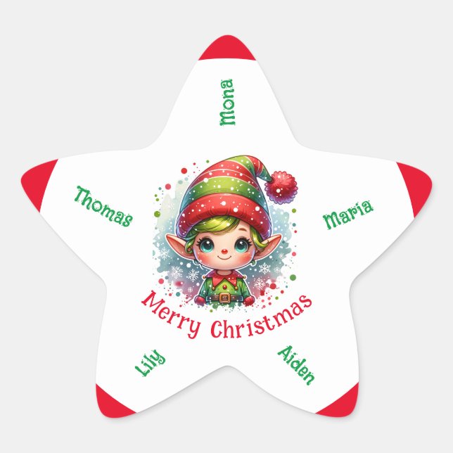 Adesivo Estrela Nome personalizado do Elf de Natal bonito (Frente)