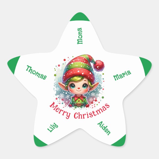 Adesivo Estrela Nome personalizado do Elf de Natal bonito (Frente)