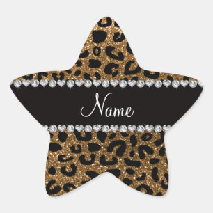 Adesivo Estrela Nome personalizado glitter cheetah impressão