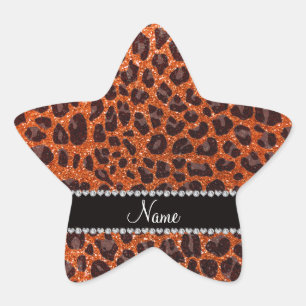 Adesivo Estrela Nome personalizado glitter laranja impressão leopa
