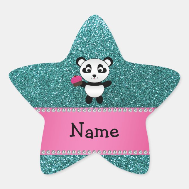Adesivo Estrela Nome personalizado panda cupcake turquesa brilho (Frente)