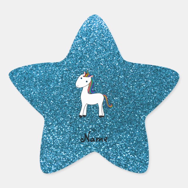 Adesivo Estrela Nome personalizado unicórnio azul brilho (Frente)