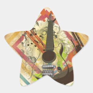 Adesivo Estrela Notas legal bonitas da música da guitarra do