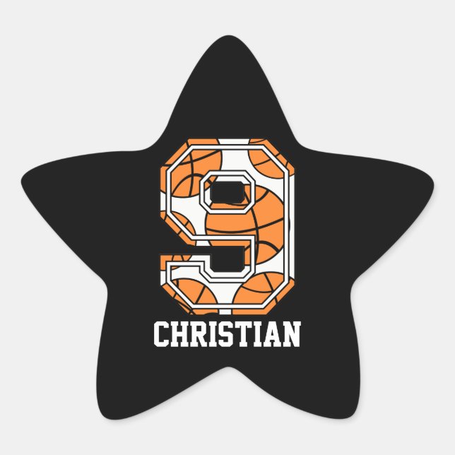 Adesivo Estrela Número de Basquete Personalizado 9 (Frente)