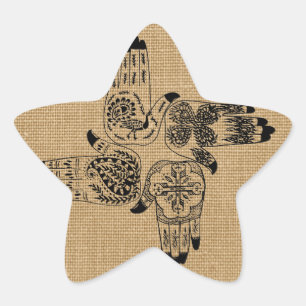 Adesivo Estrela O Henna entrega a 4 o vintage quadrado do tatuagem
