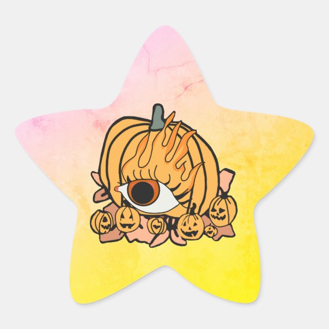 Adesivo Estrela O Olho Flamejante da Abóbora Retro (Frente)