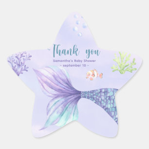 Adesivo Estrela Obrigada Chá de Bebê Menina Sereia