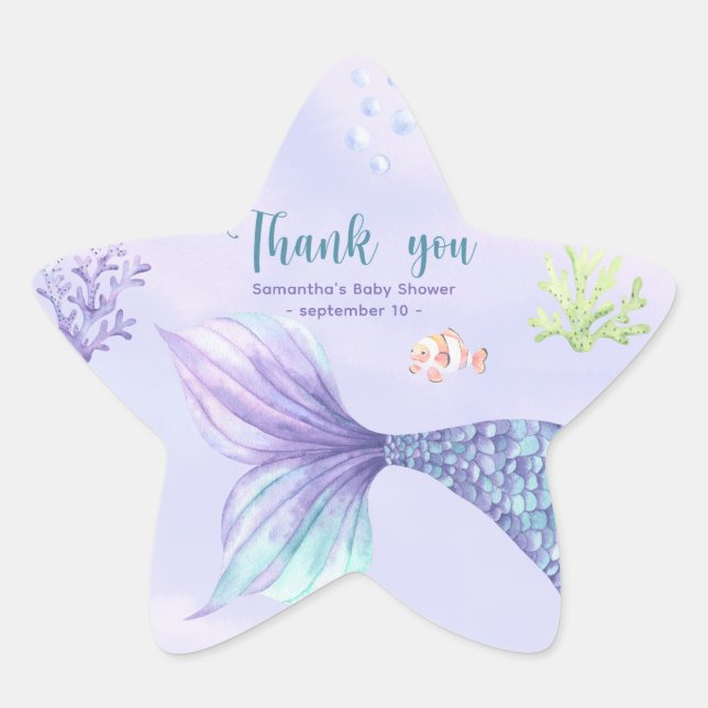 Adesivo Estrela Obrigada Chá de Bebê Menina Sereia (Frente)
