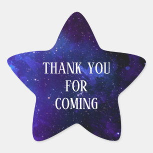 Adesivo Estrela Obrigado por vir. aniversário de criança espacia