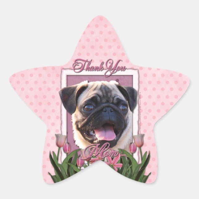 Adesivo Estrela Obrigado - Tulipas Rosa - Pug (Frente)