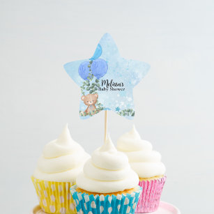 Topper azul para bolo masculino, decoração de feliz aniversário de  cavalheiro, chapéu, chá de bebê, cupcake