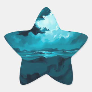 Adesivo Estrela Ondas do Oceano Temperamentais Sob o Céu Tempestuo