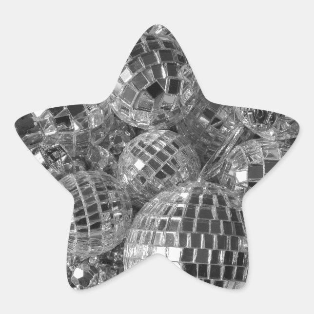 Adesivo Estrela Ornamentos de Esferas de Disco - Imagem em Preto e (Frente)