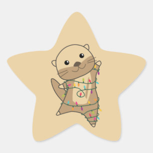 Adesivo Estrela Otter Christmas Snow Animais de inverno Otter Star