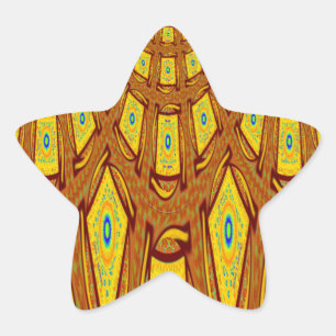 Adesivo Estrela Ouro Castanho-Africano Vetor Tribal