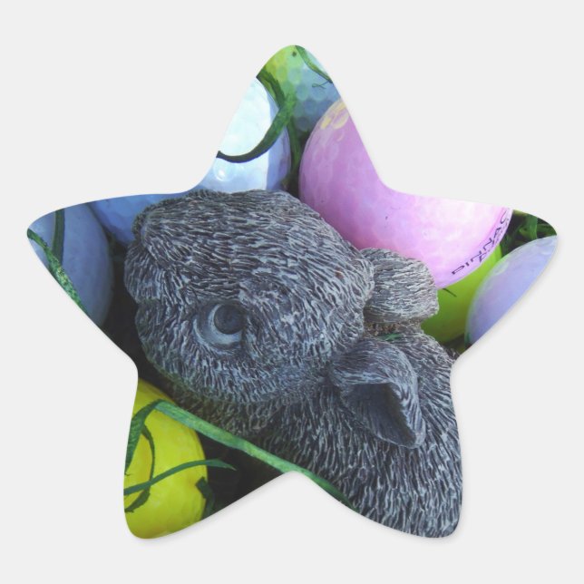 Adesivo Estrela Ovos de Páscoa, Bolas de Golfe de Coelho (Frente)
