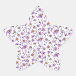 Adesivo Estrela Padrão Botânico de Flor Silvestre Roxa