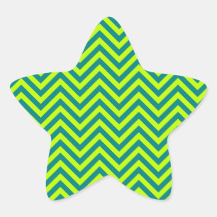 Adesivo Estrela Padrão Chevron Teal E Verde limão