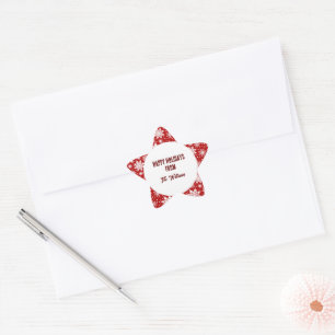 Adesivo Estrela Padrão Clássico de Floco de Neve Vermelho e Branco