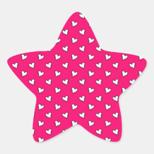 Adesivo Estrela Padrão de Coração Rosa e Branco Fofo